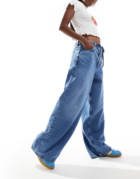 Mango tie waist straight leg jeans in light blue