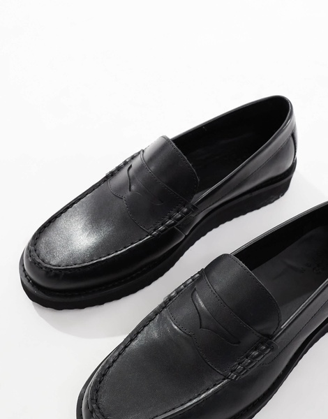 ASOS DESIGN penny loafers in black leather