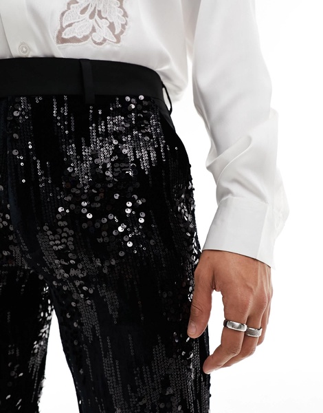 ASOS DESIGN slim scattered sequin suit pants in black