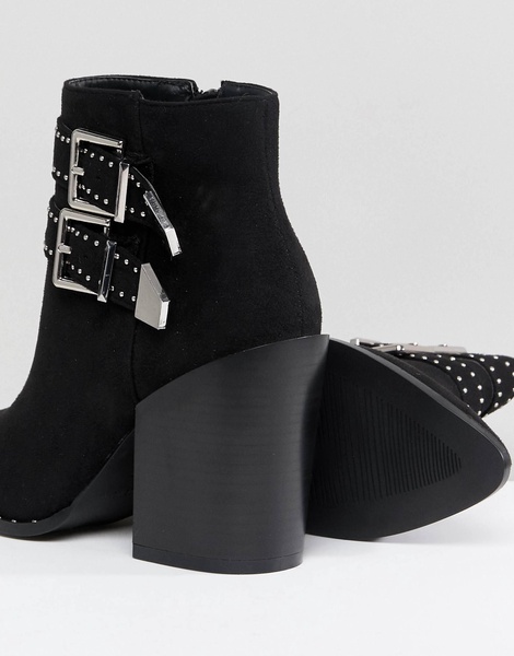 RAID Black Studded Buckle Heeled Ankle Boots