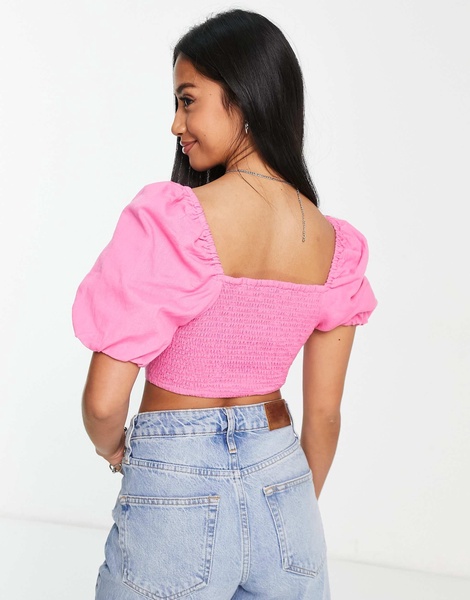 River Island Petite milkmaid top in bright pink