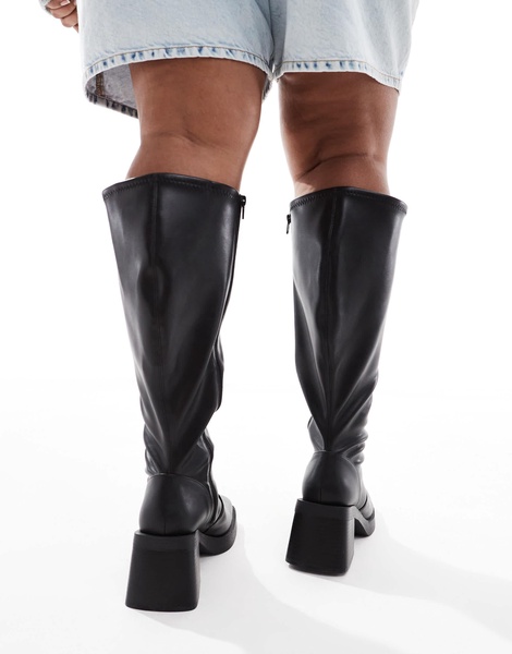 ASOS DESIGN Curve Charlotte heeled knee boots in black