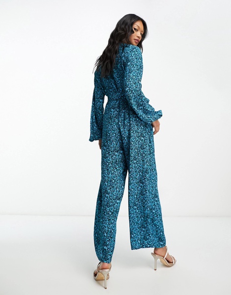 Whistles wide leg jumpsuit in blue ditsy floral