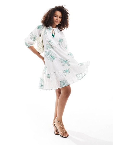 Accessorize beach cover up dress in white and green