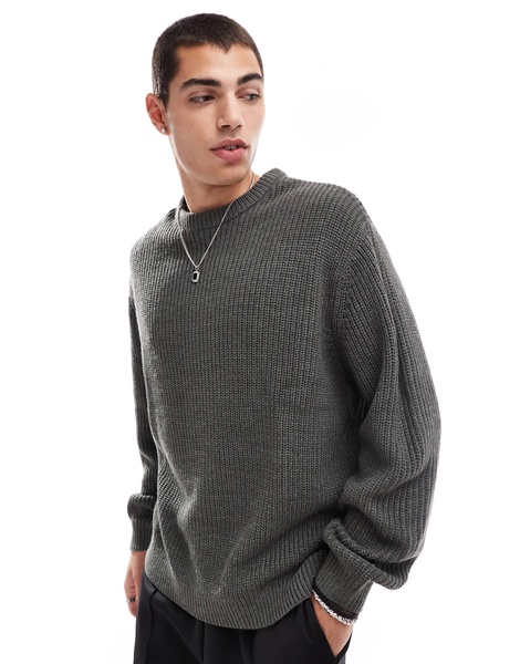 ASOS DESIGN oversized knitted fisherman rib sweater in charcoal heather