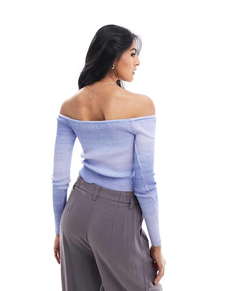 Cotton On off shoulder ribbed knit top in blue ombre