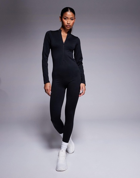 ASOS 4505 seamless zipper front all-in-one in black