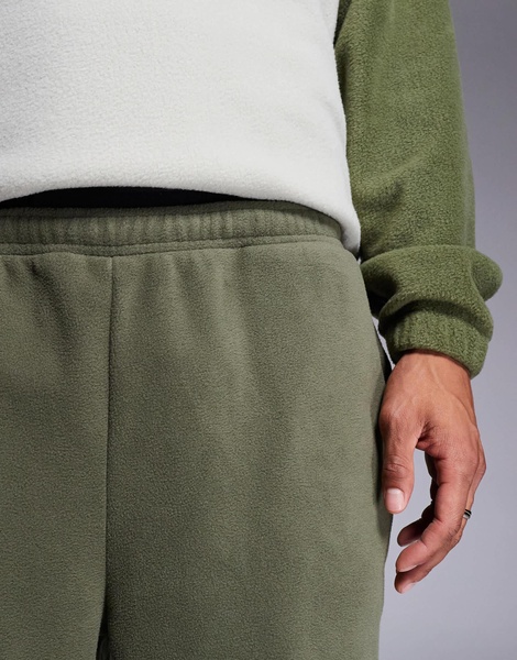 ASOS DESIGN tapered fleece sweatpants in khaki