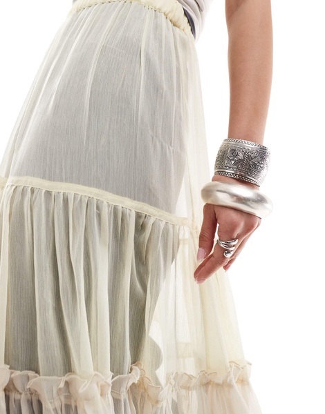 COLLUSION sheer tiered maxi skirt in off white ombre