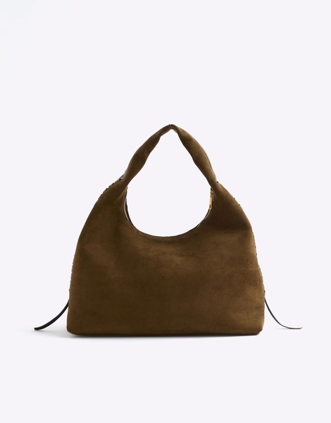 River Island whipstitch slouch bag in khaki