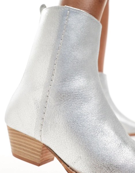 Free People bowers leather western ankle boots in silver