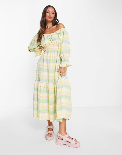 Damson Madder pastel seersucker midi dress in multi