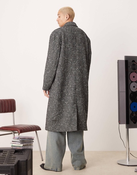 ASOS DESIGN oversized wool look overcoat in black salt and pepper