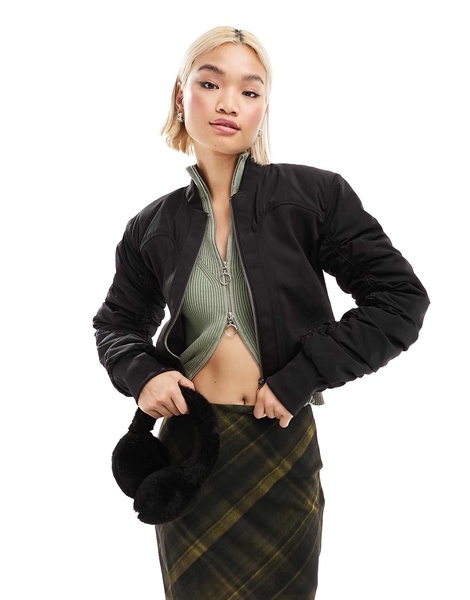 COLLUSION cropped bomber jacket in black