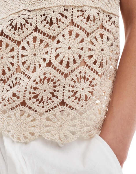 Vila crochet mix camisole top in beige