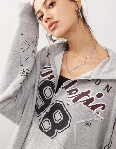 COLLUSION oversized zip through hoodie with applique in gray - part of a set