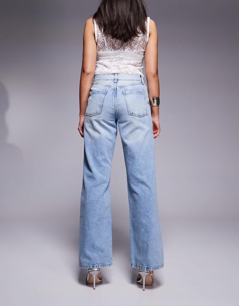 River Island relaxed straight leg jean in midwash blue