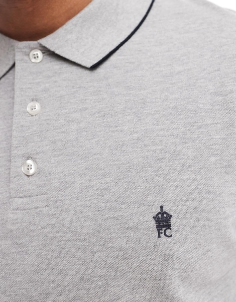 French Connection single tipped pique polo shirt in light gray