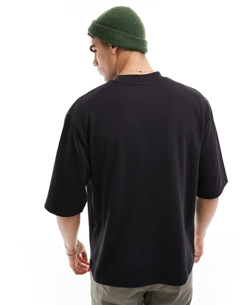 Brave Soul heavyweight high neck super oversized t-shirt in black