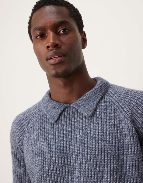 ASOS DESIGN oversized boxy fit heavyweight knitted wool mix cable sweater with collar in blue heather