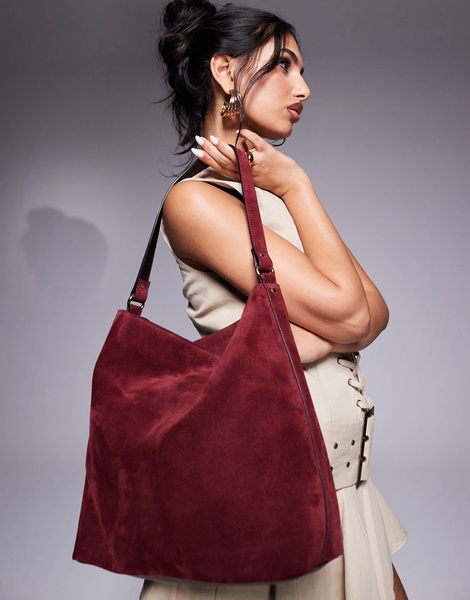 ASOS DESIGN suede tote bag in burgundy