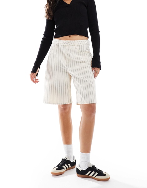 Cotton On baggy longline denim shorts in ecru stripe