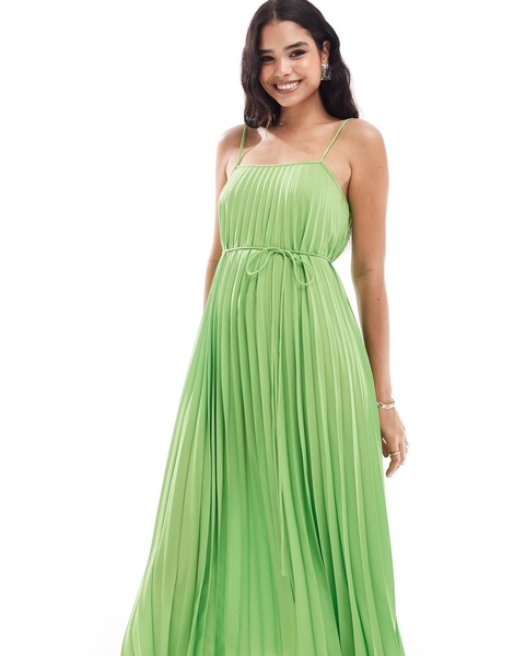 Mango cami pleated midi dress in green