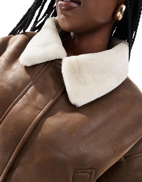 ASOS DESIGN Curve top collar shearling jacket in hazelnut