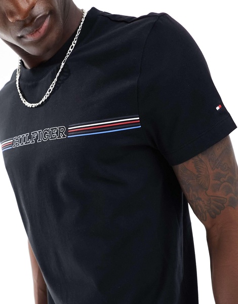 Tommy Hilfiger stripe chest slim fit T-shirt in black