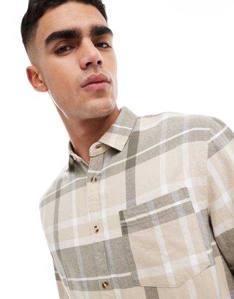 Cotton On oversized long sleeve shirt in natural plaid