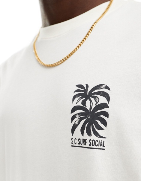 ONLY & SONS relaxed T-shirt with palm tree back print in off white