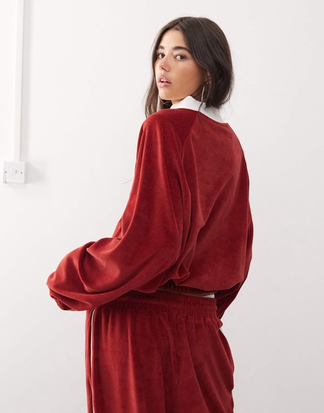 COLLUSION relaxed velvet zip through jacket in red - part of a set