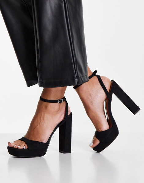 ASOS DESIGN Wide Fit Noun platform barely there block heel sandals in black