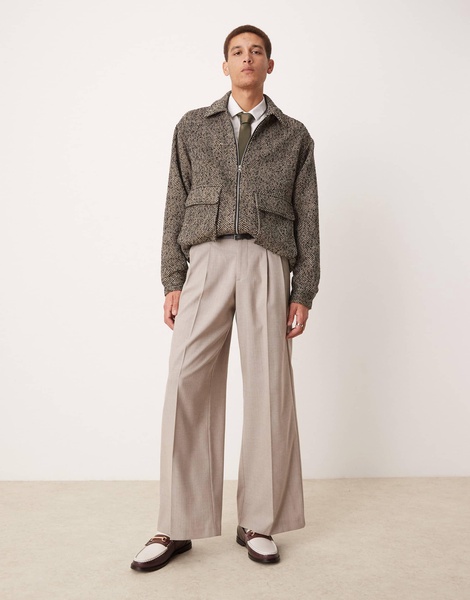 ASOS DESIGN smart loose leg pants in stone herringbone