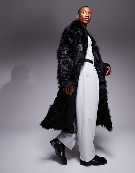 ASOS DESIGN faux fur overcoat in black