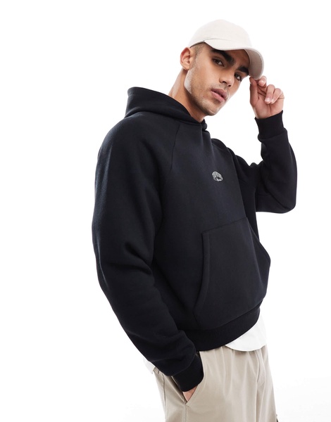 ASOS DESIGN boxy oversized hoodie with printed hood in black