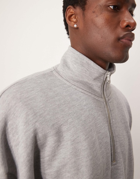 ASOS DESIGN oversized 1/4 zip funnel neck sweatshirt in heather gray