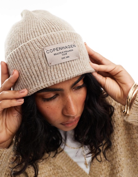 ASOS DESIGN copenhagen label beanie in cookie