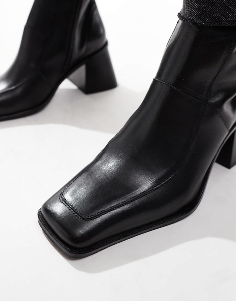 ASOS DESIGN Ria mid-heel leather boots in black