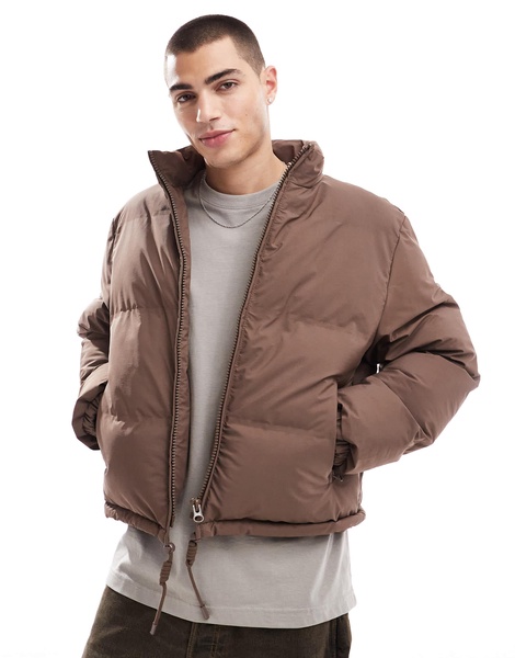 ASOS DESIGN cropped puffer jacket in brown