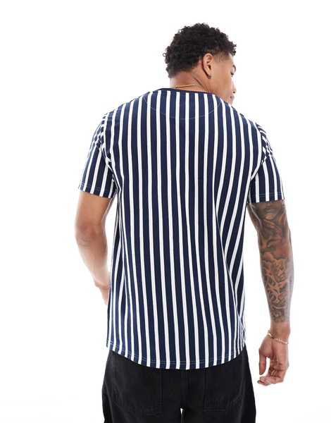 Brave Soul vertical stripe t-shirt in navy & white