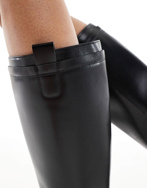 Bershka calf length faux leather boots in black