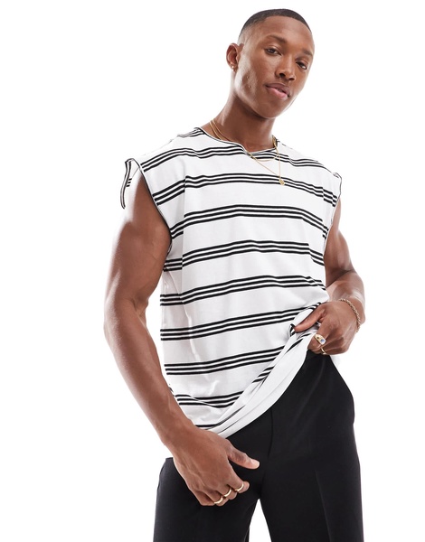 Brave Soul raw edge striped tank in white & black