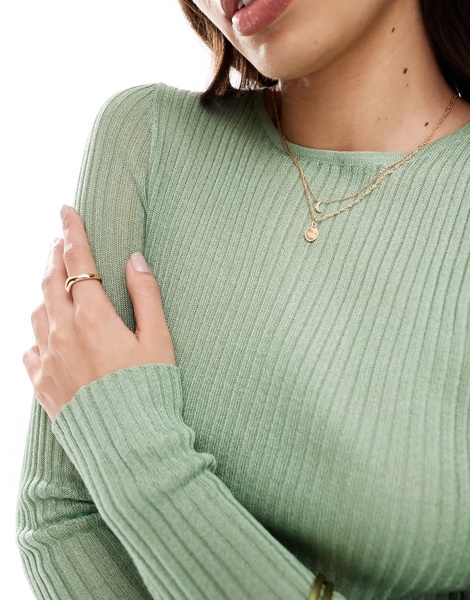 Mango fine knit ribbed sweater in sage green