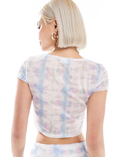 Noisy May cropped mesh t-shirt with abstract print in pastel - part of a set