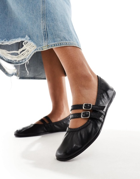 Free People leather strap detail ballet pumps in black