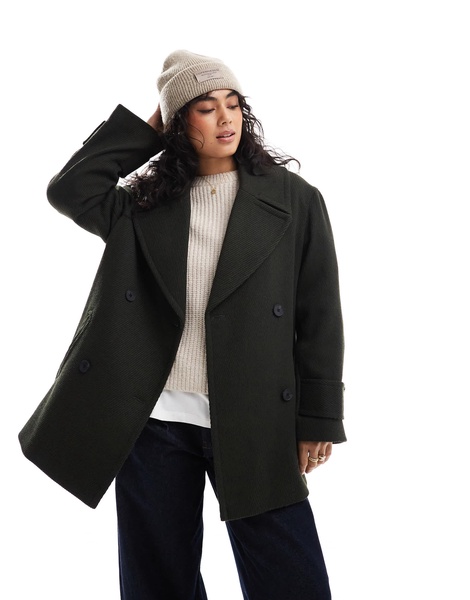 ASOS DESIGN oversized twill pea coat in olive