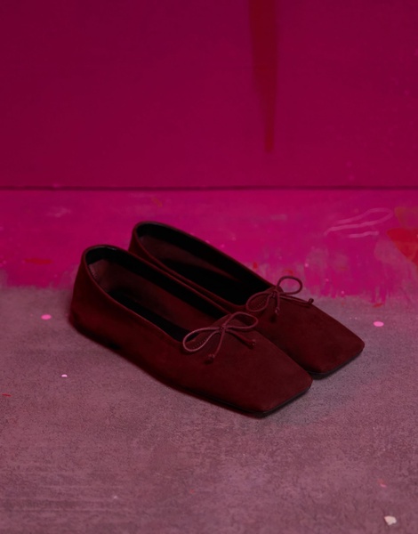 ASOS DESIGN Lotus premium leather ballet flats in burgundy suede