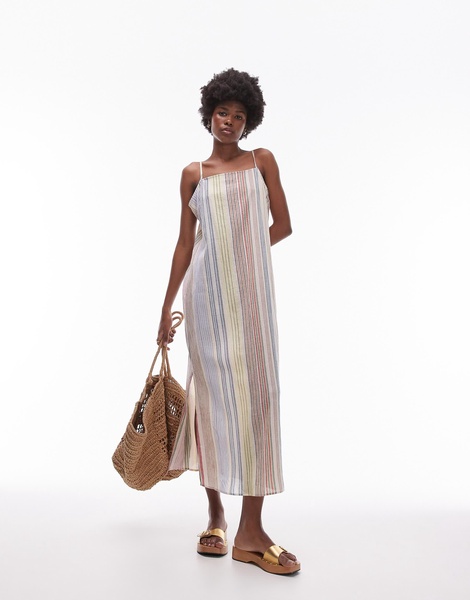 Topshop strappy beach dress in multi stripe