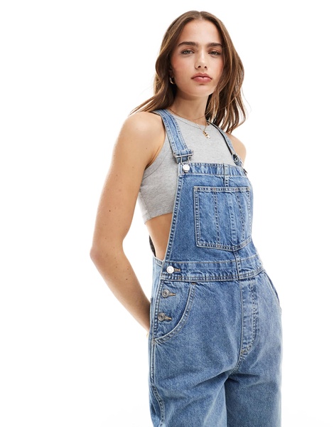 ASOS DESIGN denim overalls in mid blue